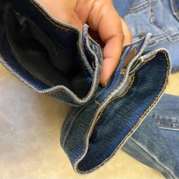 Forever 21 Cropped Denim Jean Jacket Studded Embroidered Aztec design Size Small - Picture 5 of 9